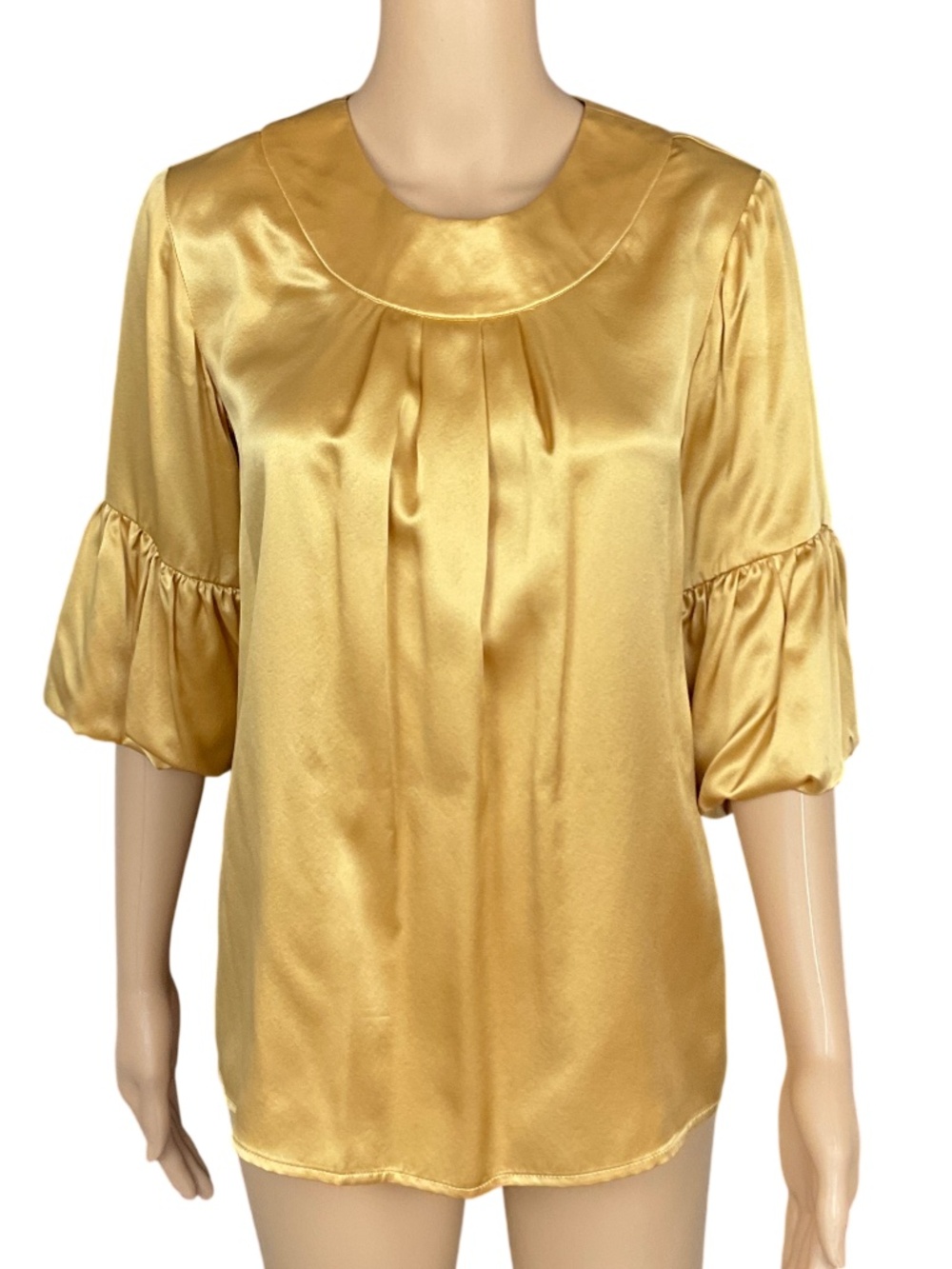 Silk Satin Yellow Vintage Blouse Size M